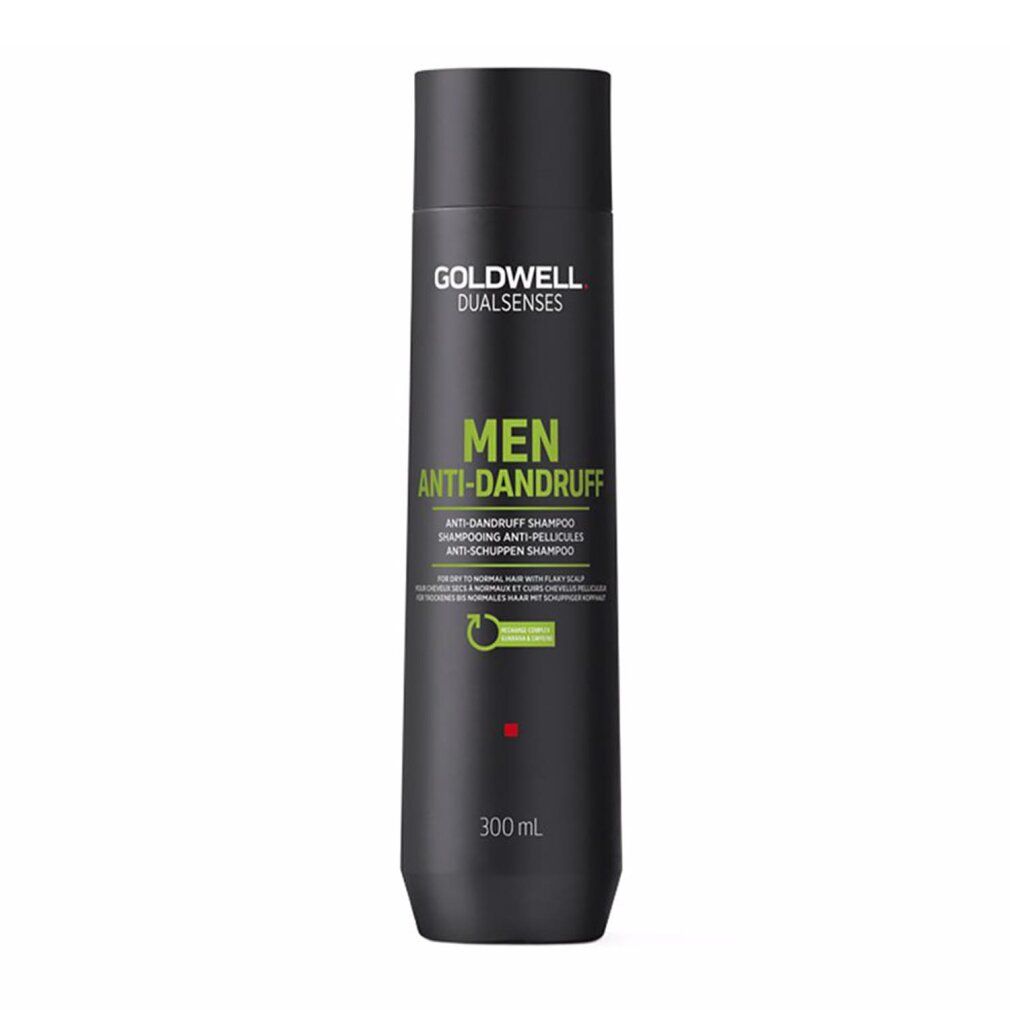 Flacone nero Goldwell Dualsenses Men Shampoo Antiforfora. Testo: Shampoo antiforfora. 300ml.