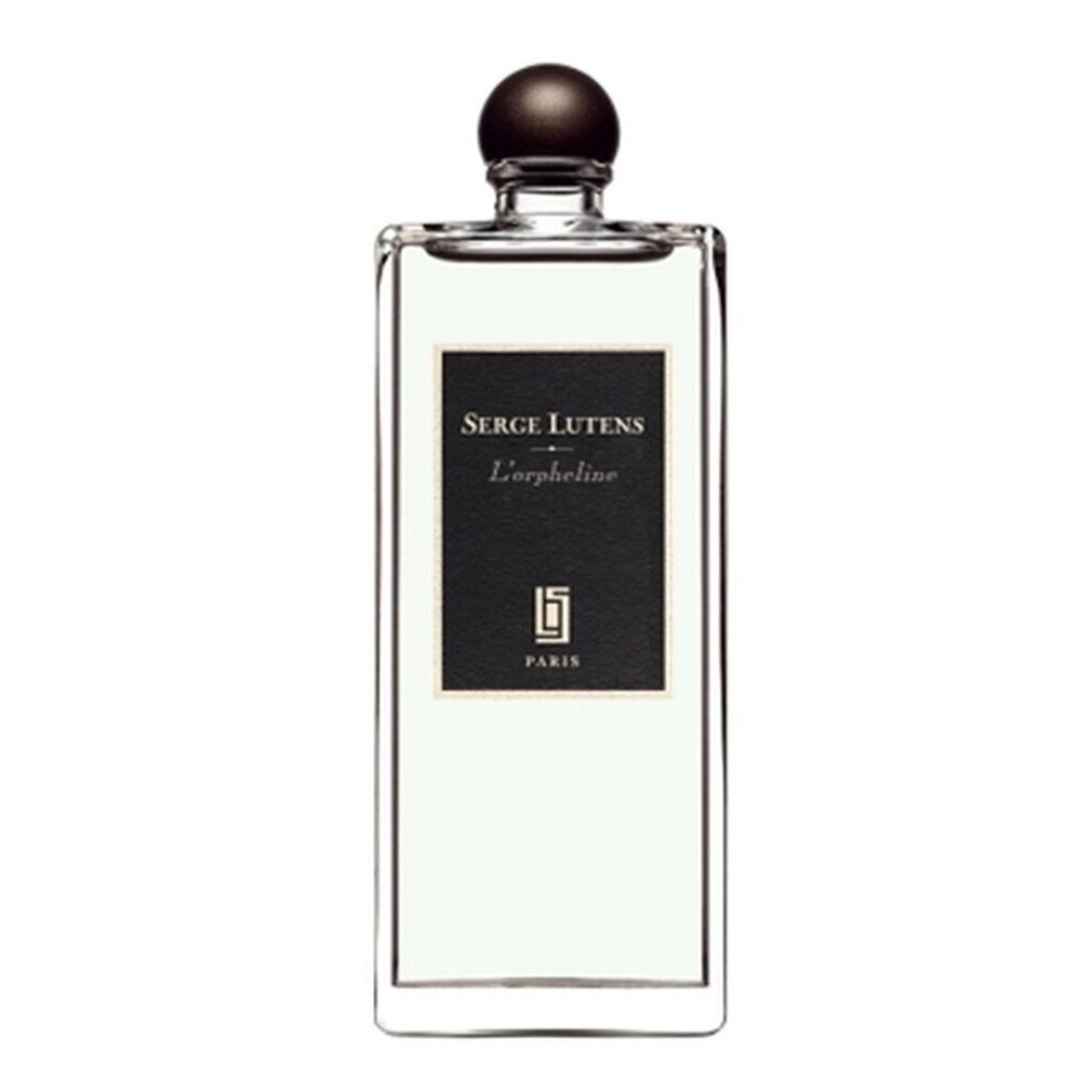 Flacone con etichetta nera. Scritta Serge Lutens, L'orpheline. Tappo nero.