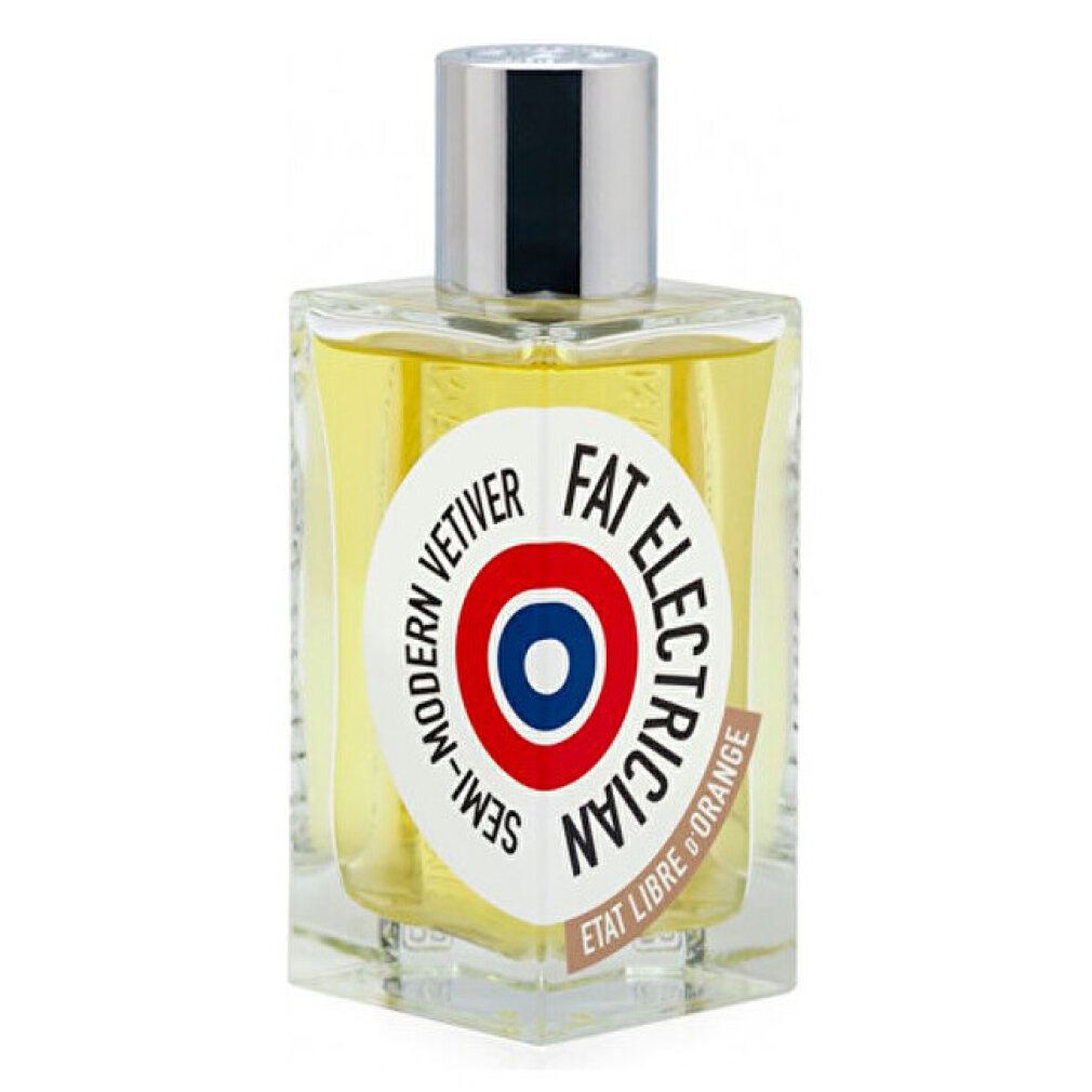 Flacone di profumo con tappo argentato. Adesivo bianco con testo e logo. Flacone di vetro rettangolare.