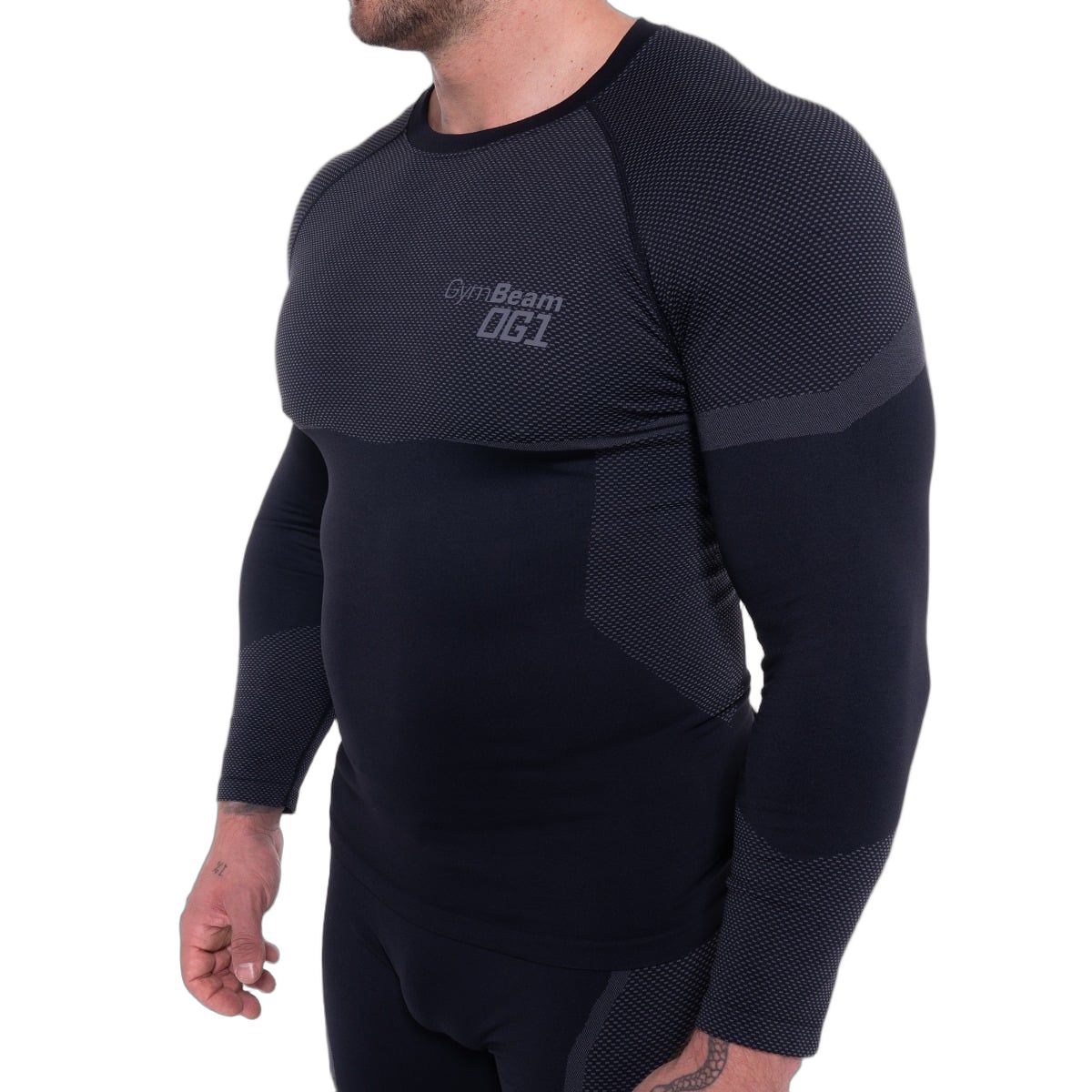 GymBeam Maglia uomo a maniche lunghe senza cuciture nera e grigia