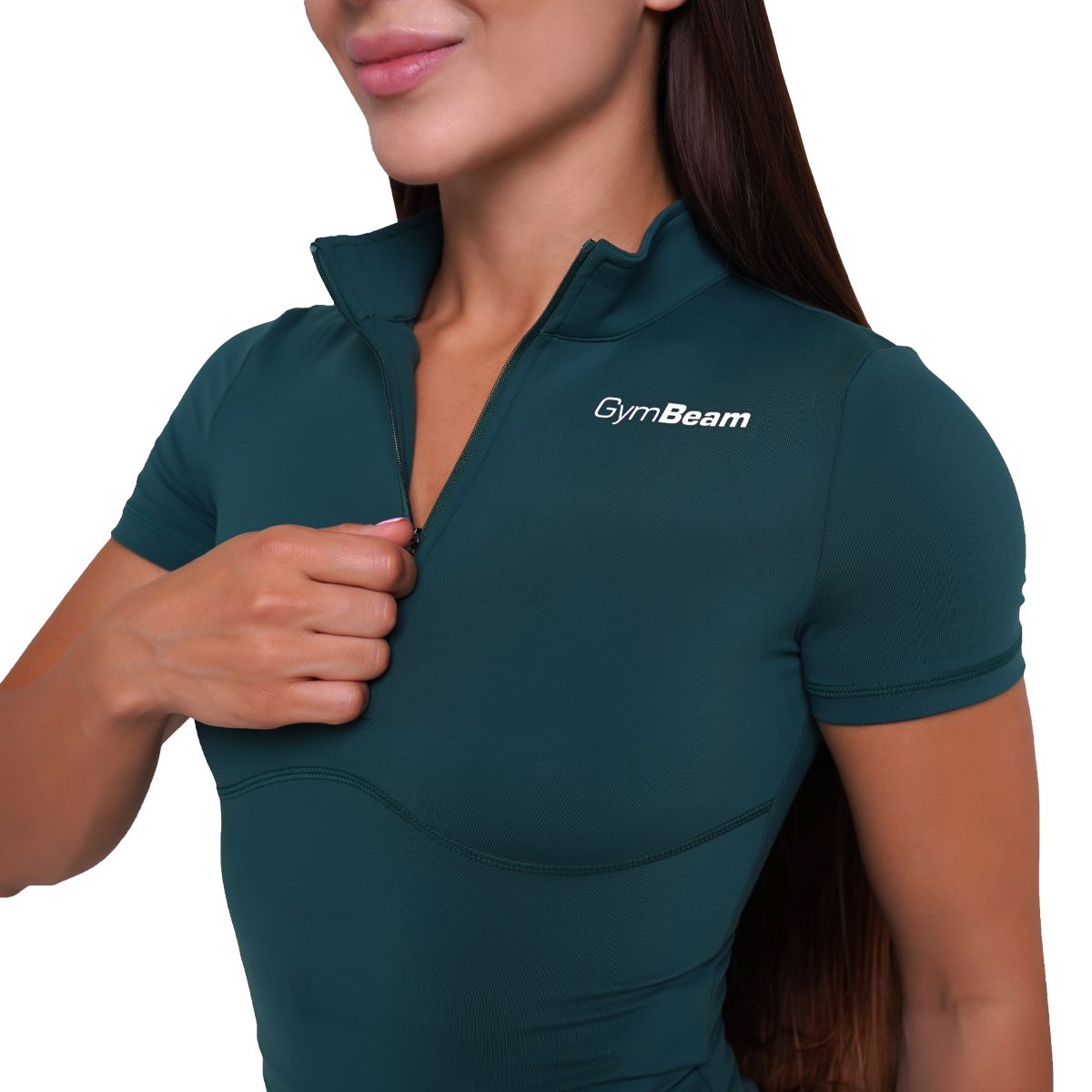 GymBeam T-shirt donna cropped Ignite verde scuro con colletto
