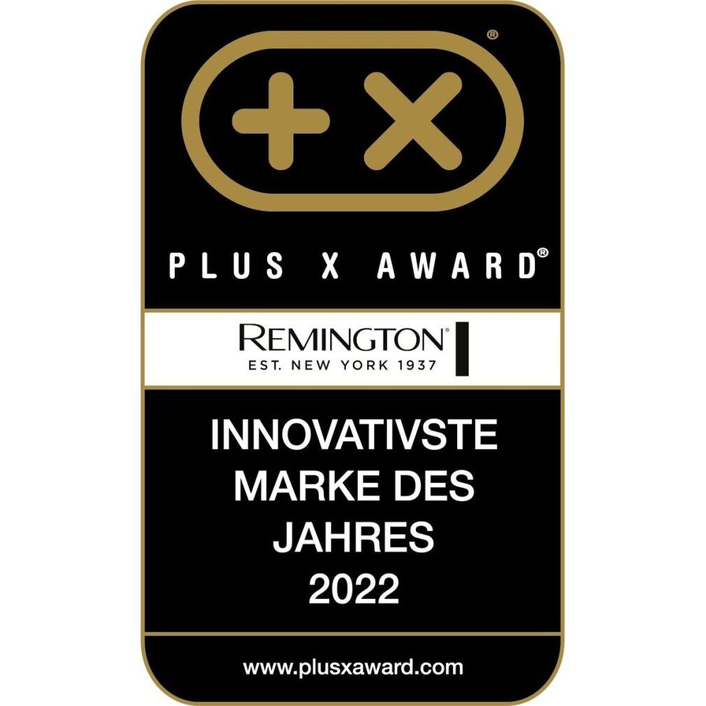 Remington G4 Personal Groomer. Nero, blu e bianco. Pulsante di accensione/spegnimento e logo G4. Logo Remington in basso.