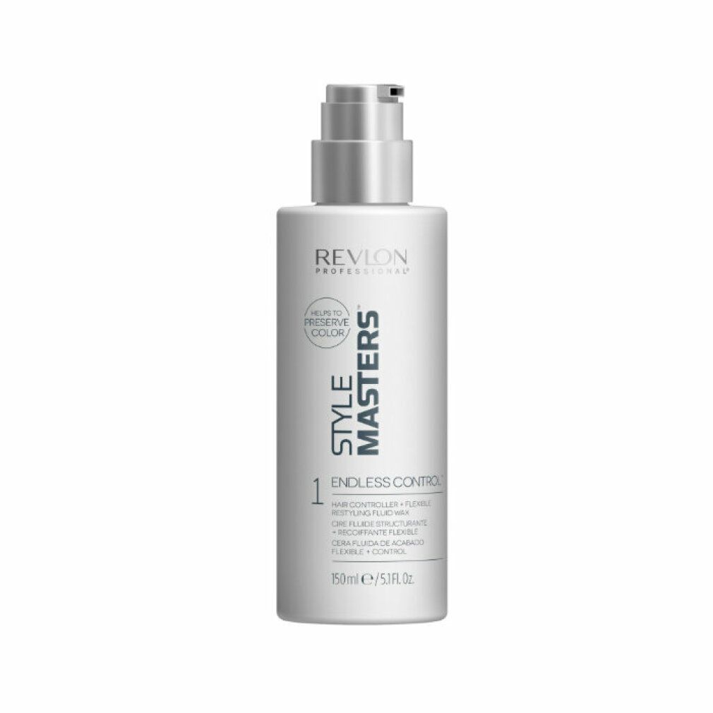 Prodotto Revlon Style Masters bianco con pompa. Scritta: Endless Control, 150ml.