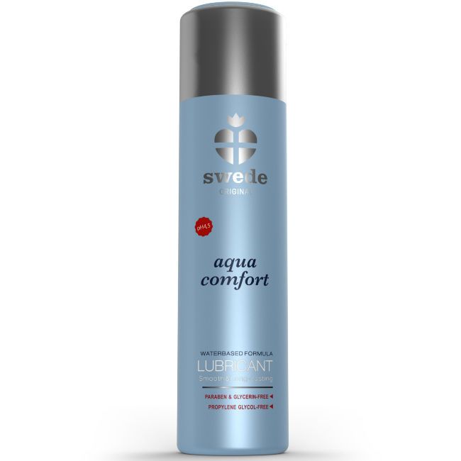 Flacone azzurro con tappo argentato. Formula lubrificante a base d'acqua, pH 4,5.