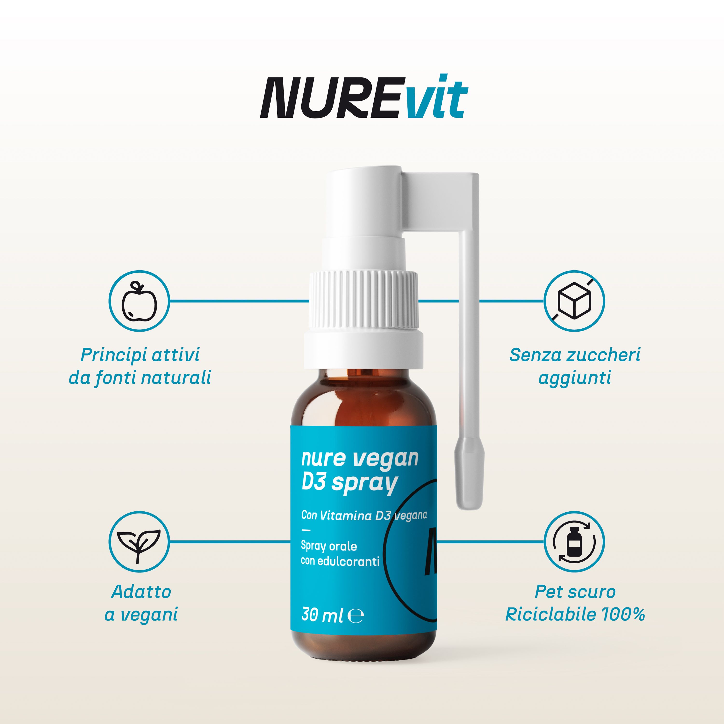 NURE D3 Vegan spray soluzione orale 30 ml | Integratore vitamina d, vitamina d3 vegan