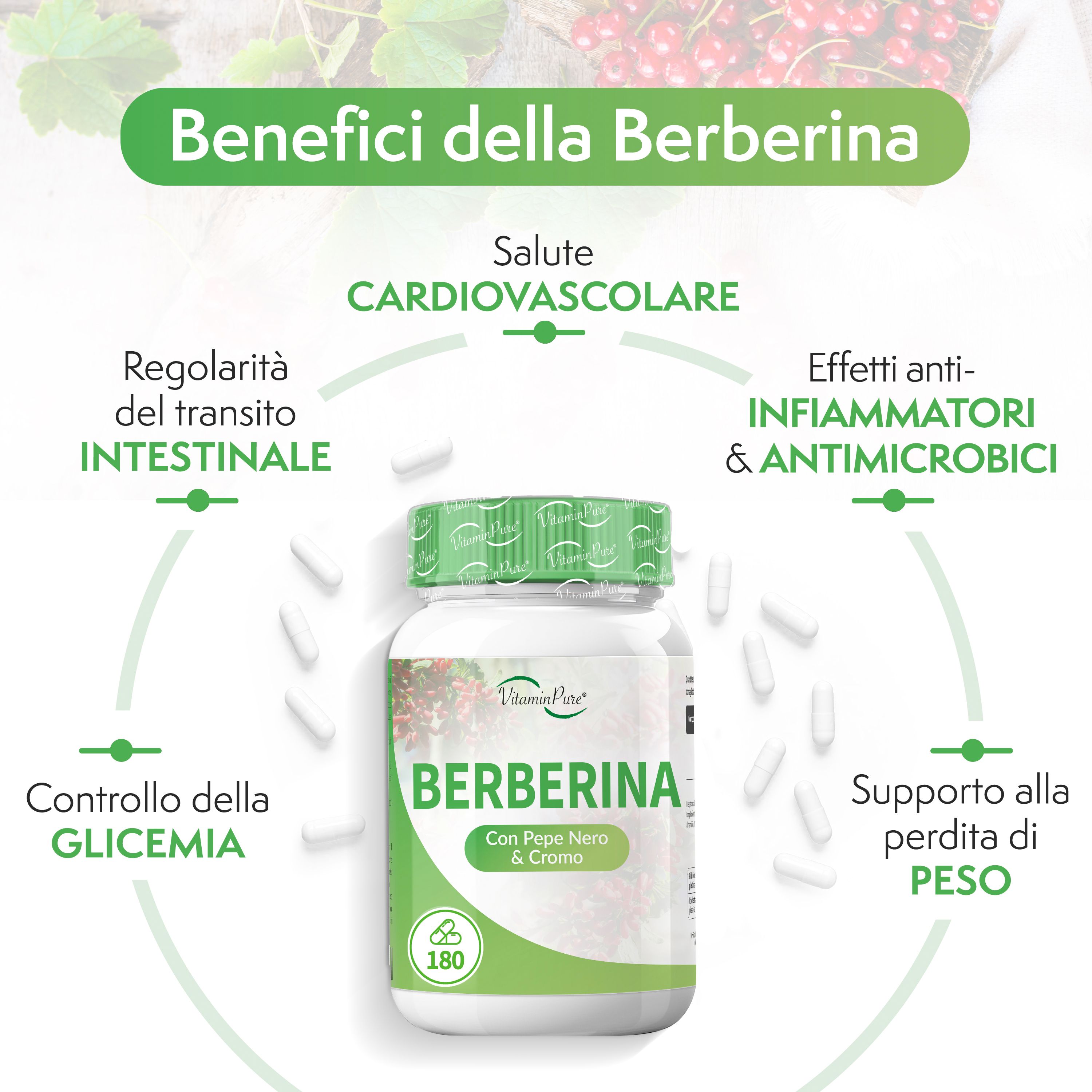 VitaminPure® Berberina con Pepe Nero e Cromo | Capsule facili da ingerire