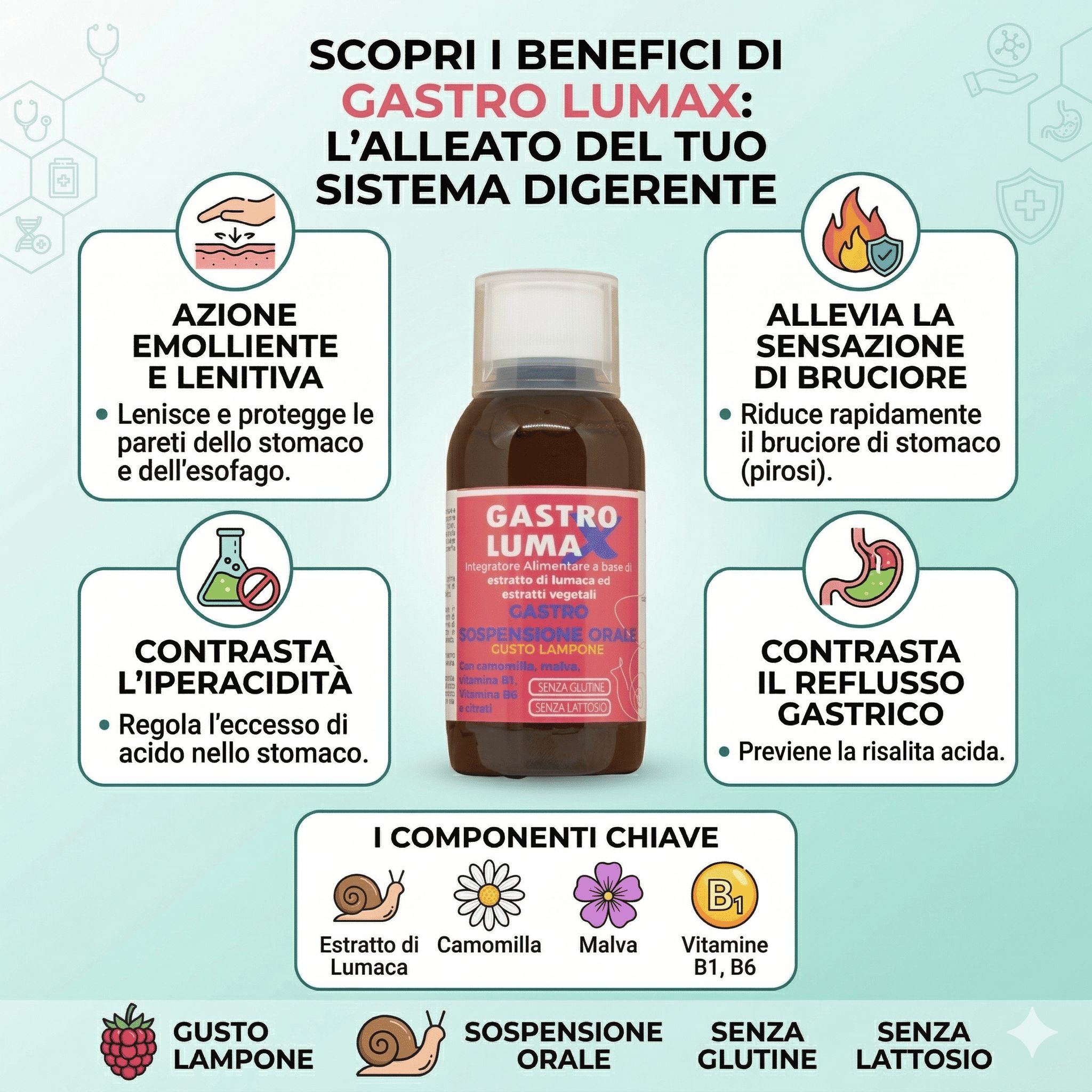 CB NaturalPharma Integratore Alimentare GastroLumax GASTRO con il 30% di Bava di Lumaca