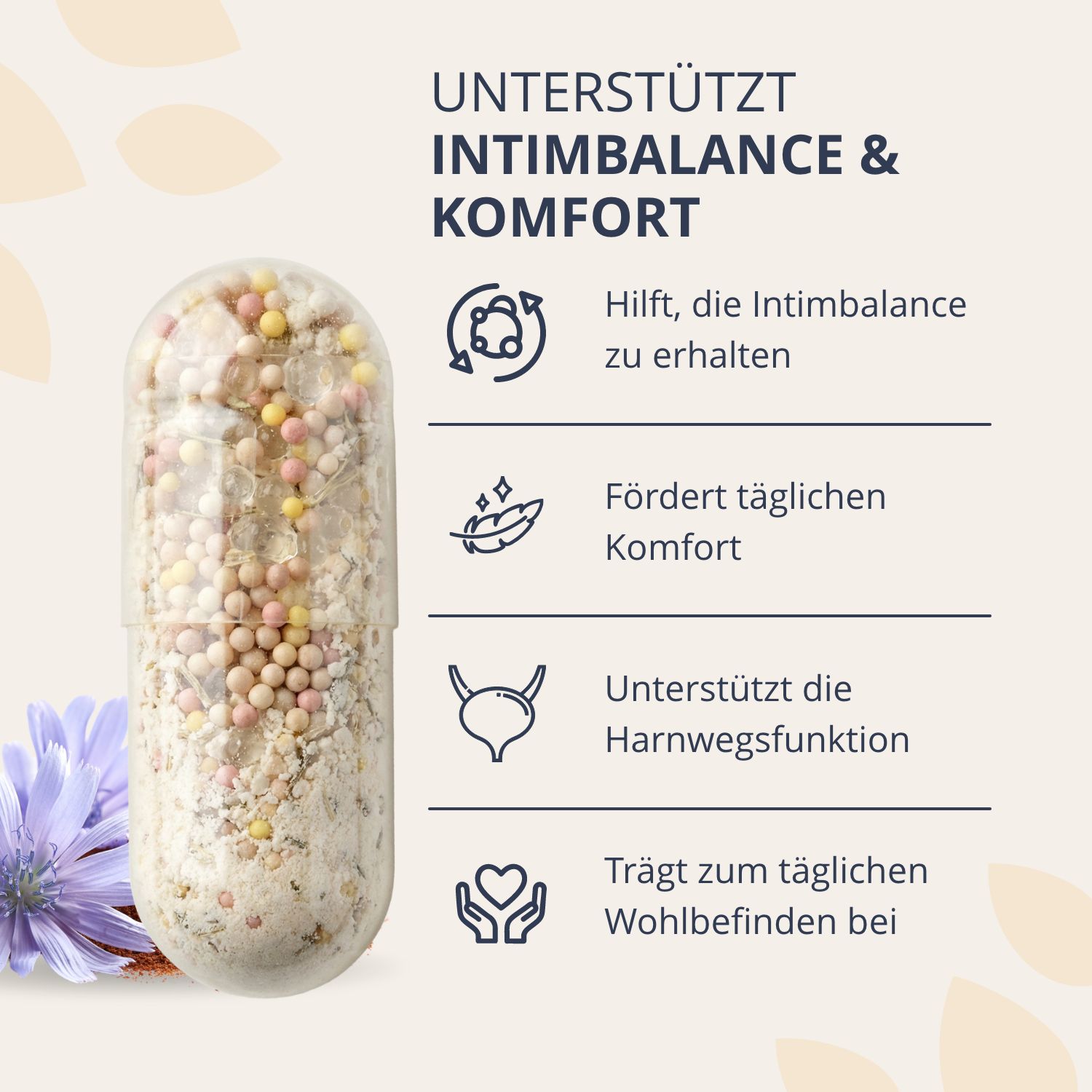 Capsula Golden Tree My Flora Biotics con perline. Supporta l'equilibrio intimo e il comfort.