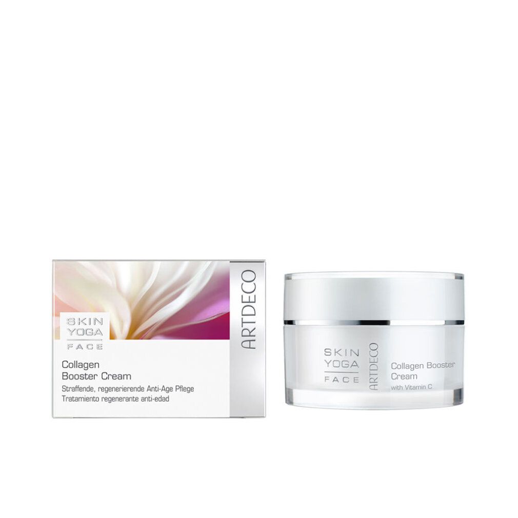 Prodotto e confezione. Vasetto bianco e scatola. Scritta: Skin Yoga Face, Artdeco, Collagen Booster Cream.