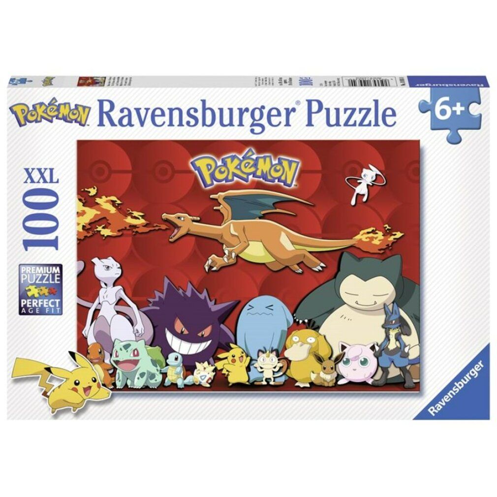Scatola puzzle Pokémon. Contiene 100 pezzi XXL. Illustrazione di personaggi Pokémon. Marca: Ravensburger. Adatto a bambini dai 6 anni in su.