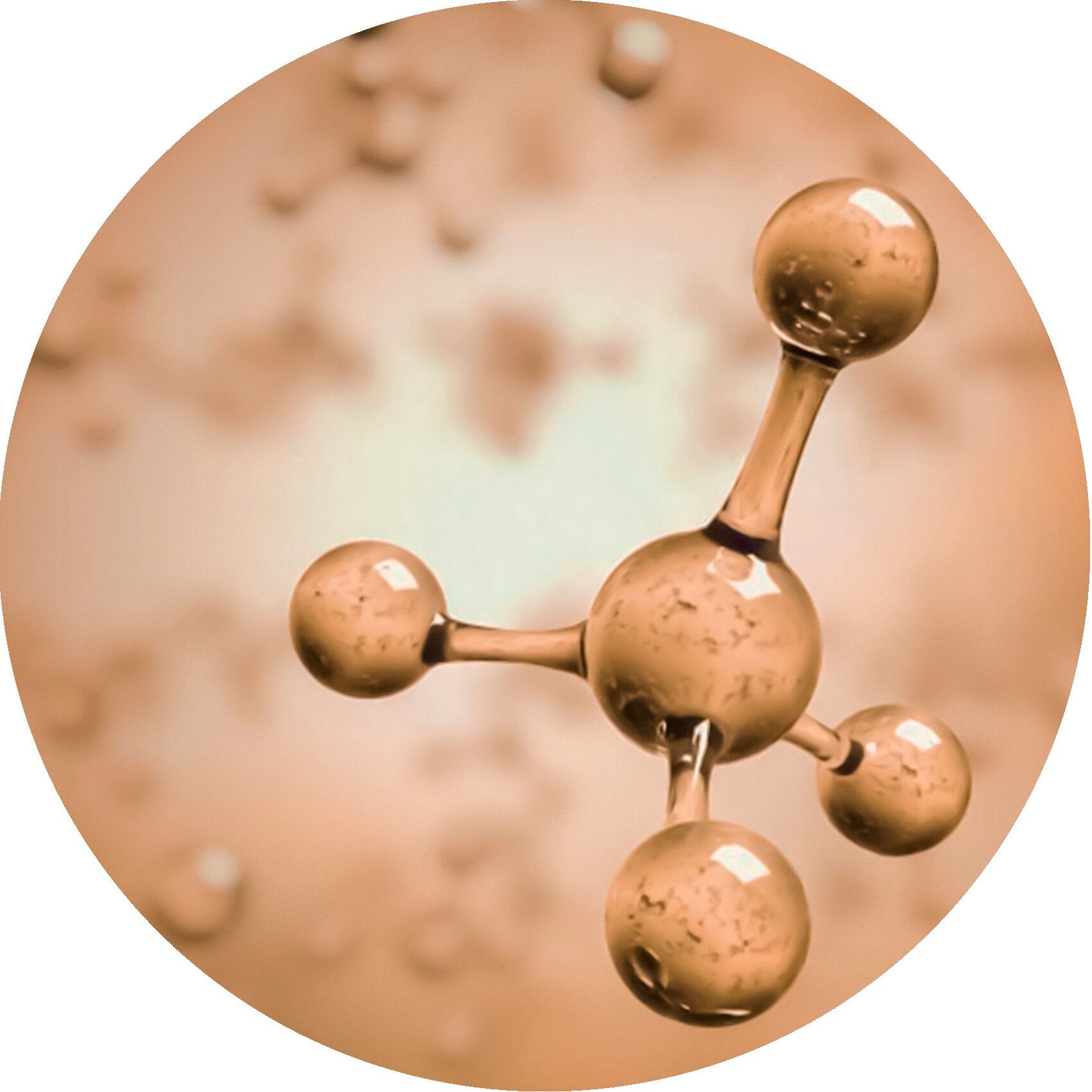 Immagine astratta di una struttura molecolare. Diverse sfere collegate da aste. Sfondo marrone.