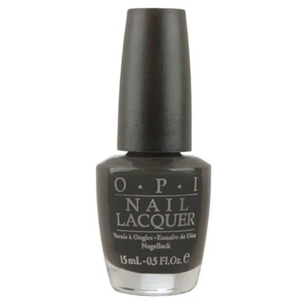 Flacone di smalto per unghie O.P.I nero. Scritta: O.P.I NAIL LACQUER. Volume: 15 ml - 0.5 Fl. Oz.