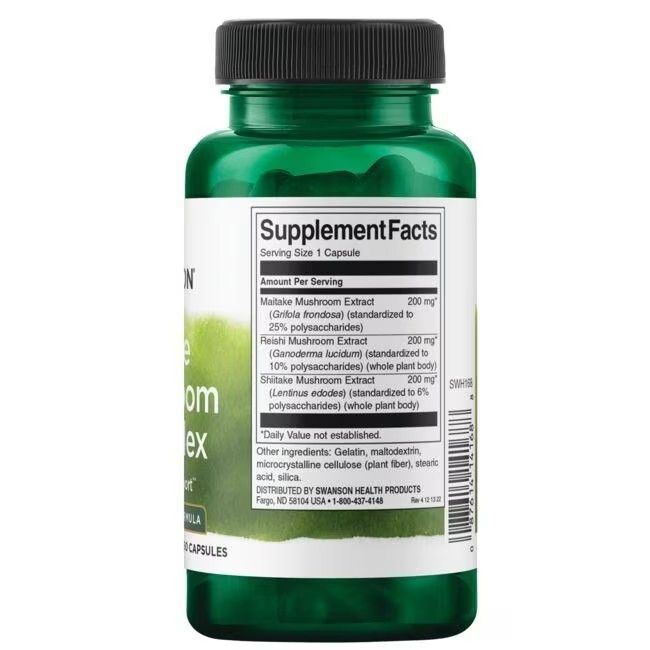 Retro del flacone verde. Etichetta con informazioni nutrizionali e ingredienti. Logo "SWANSON".