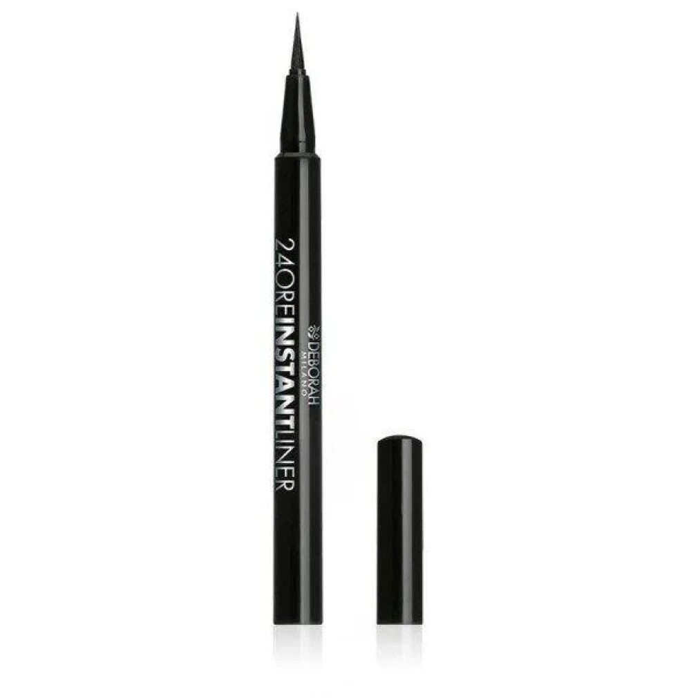 Eyeliner nero con punta e cappuccio. Scritta: 24ORE INSTANT LINER, Deborah Milano.