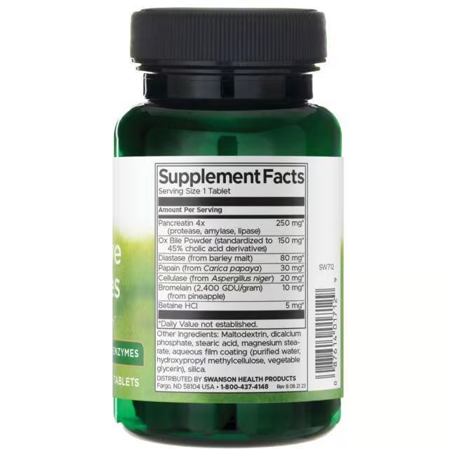 Retro del flacone verde. Scritta: Supplement Facts. Ingredienti e informazioni nutrizionali. Codice a barre.