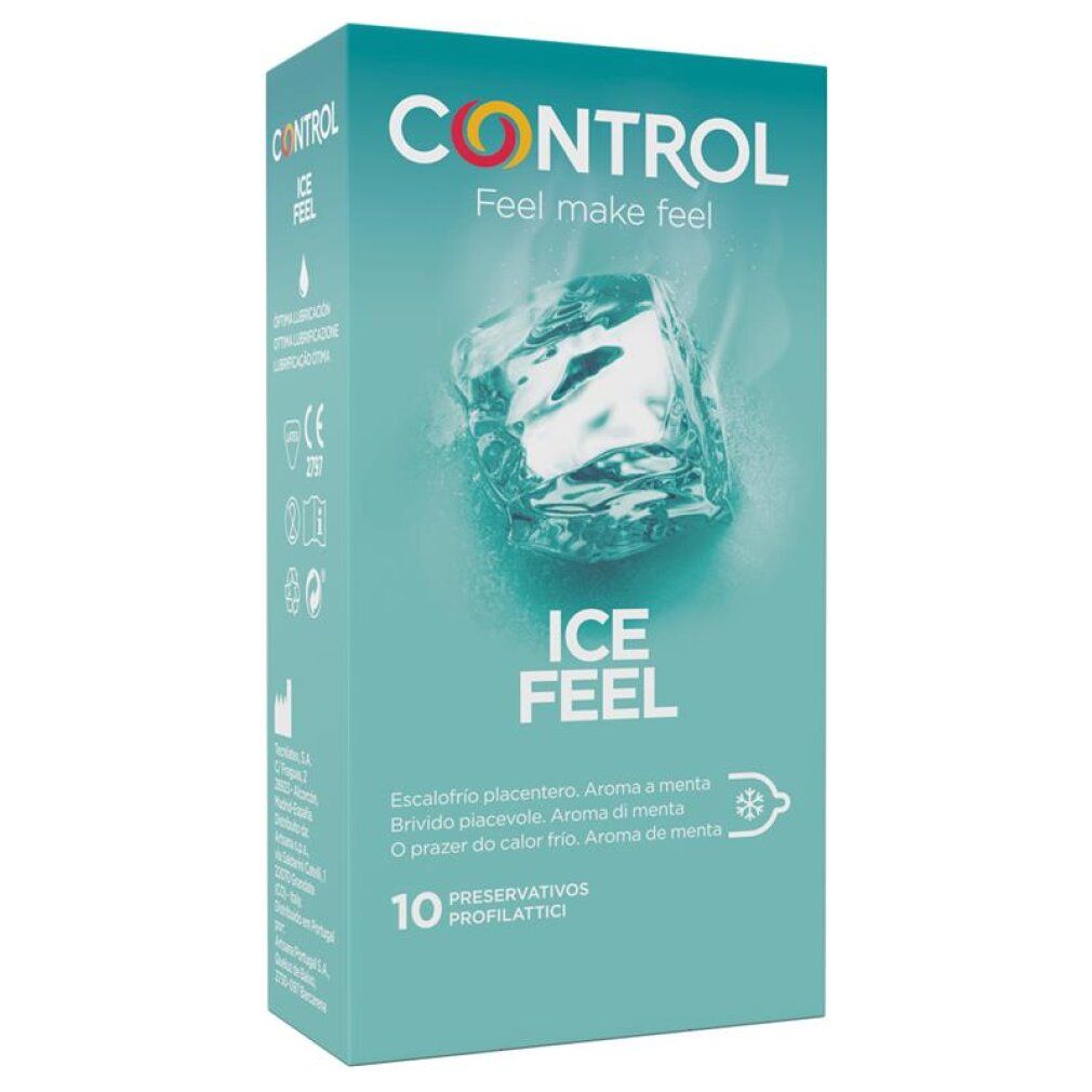 Fronte della confezione Control Ice Feel con design a cubetto di ghiaccio.