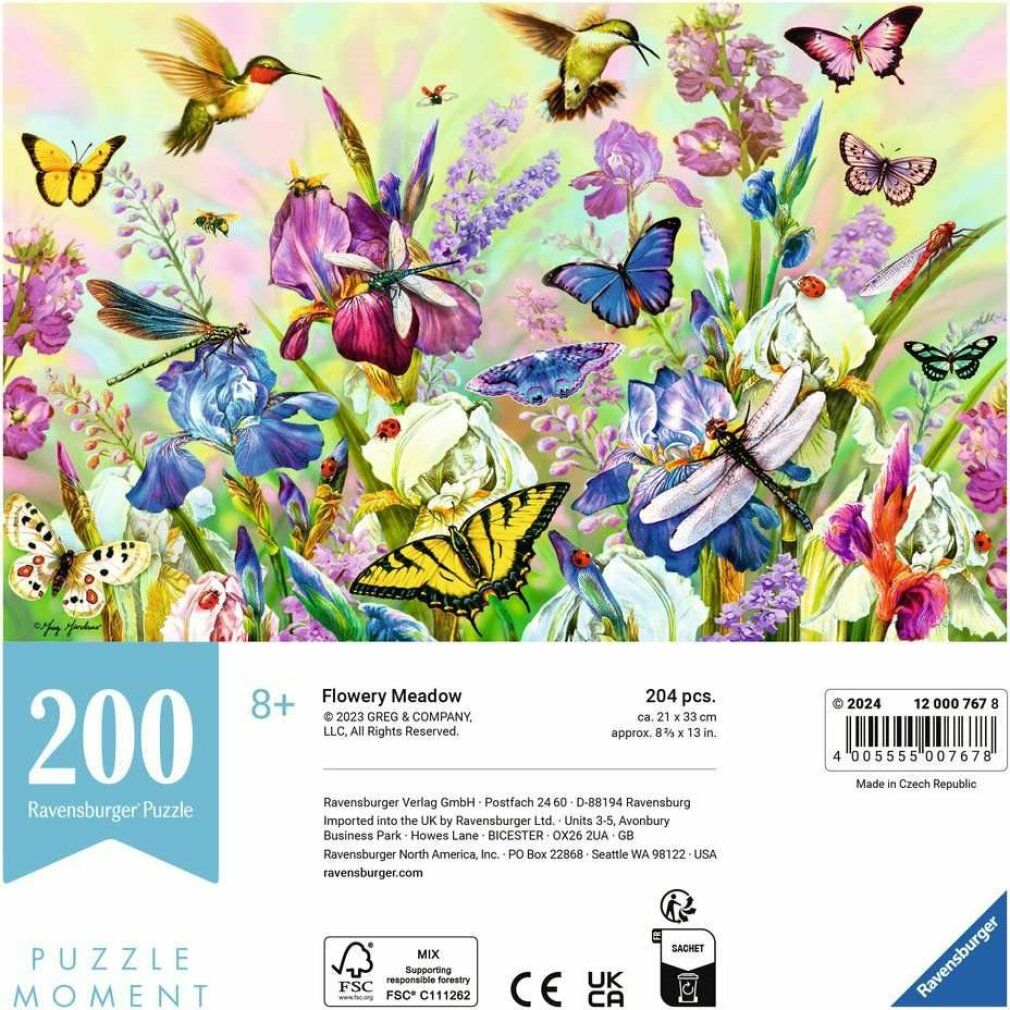 Retro della confezione del puzzle. Contiene informazioni su pezzi, dimensioni, produttore e certificazioni.