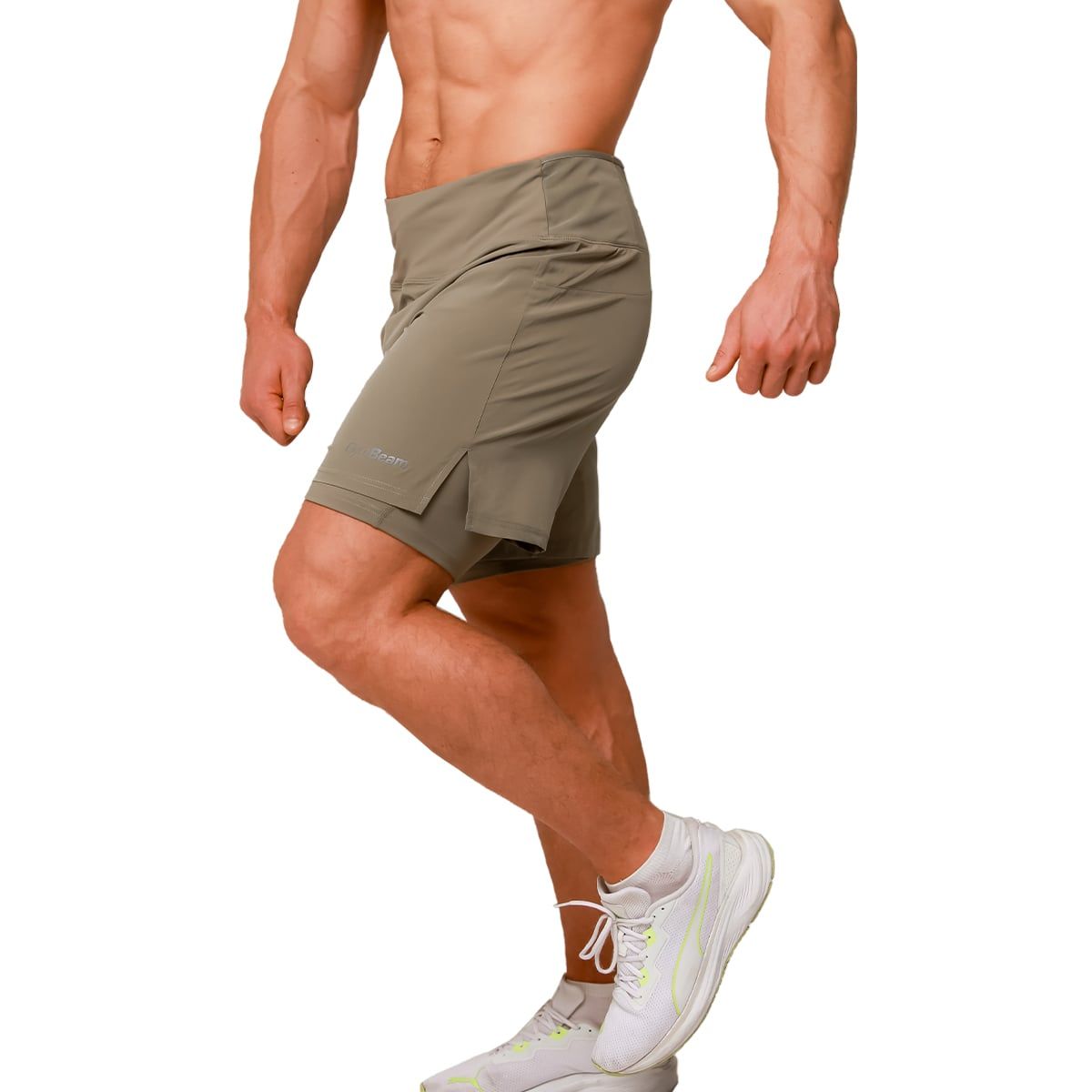 GymBeam Pantaloncini uomo Pulse Running 2in1 slim Vetiver con tasche
