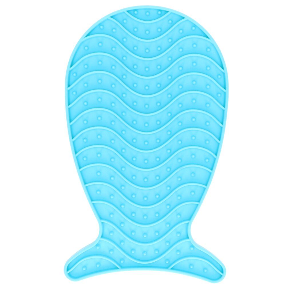 Pawise Lick It blu a forma di pesce. Motivo a onde con borchie. Due ventose rotonde.