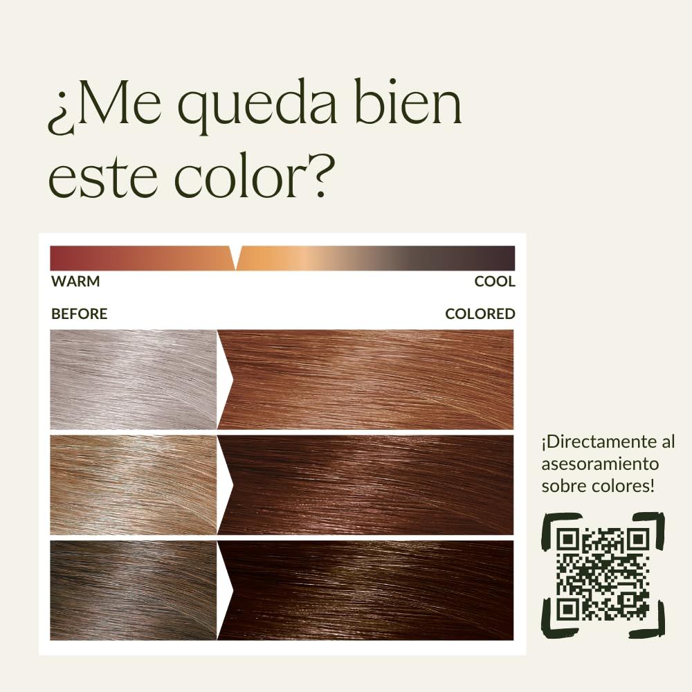 Confronto colori per tinta capelli. Esempi prima-dopo. Codice QR per consulenza colore.