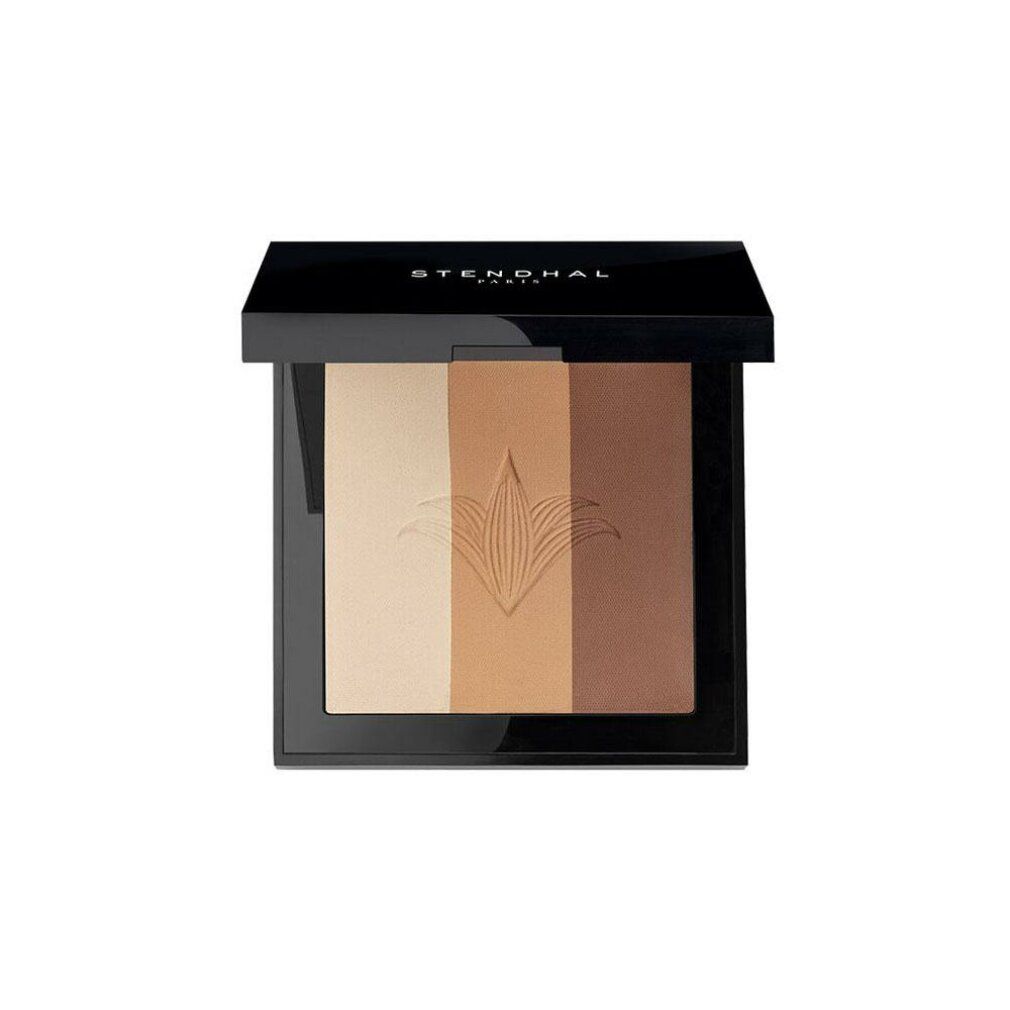 Stendhal Contouring And Bronzing 200. Palette compatta quadrata nera con tre tonalità e logo. Coperchio con nome del marchio.