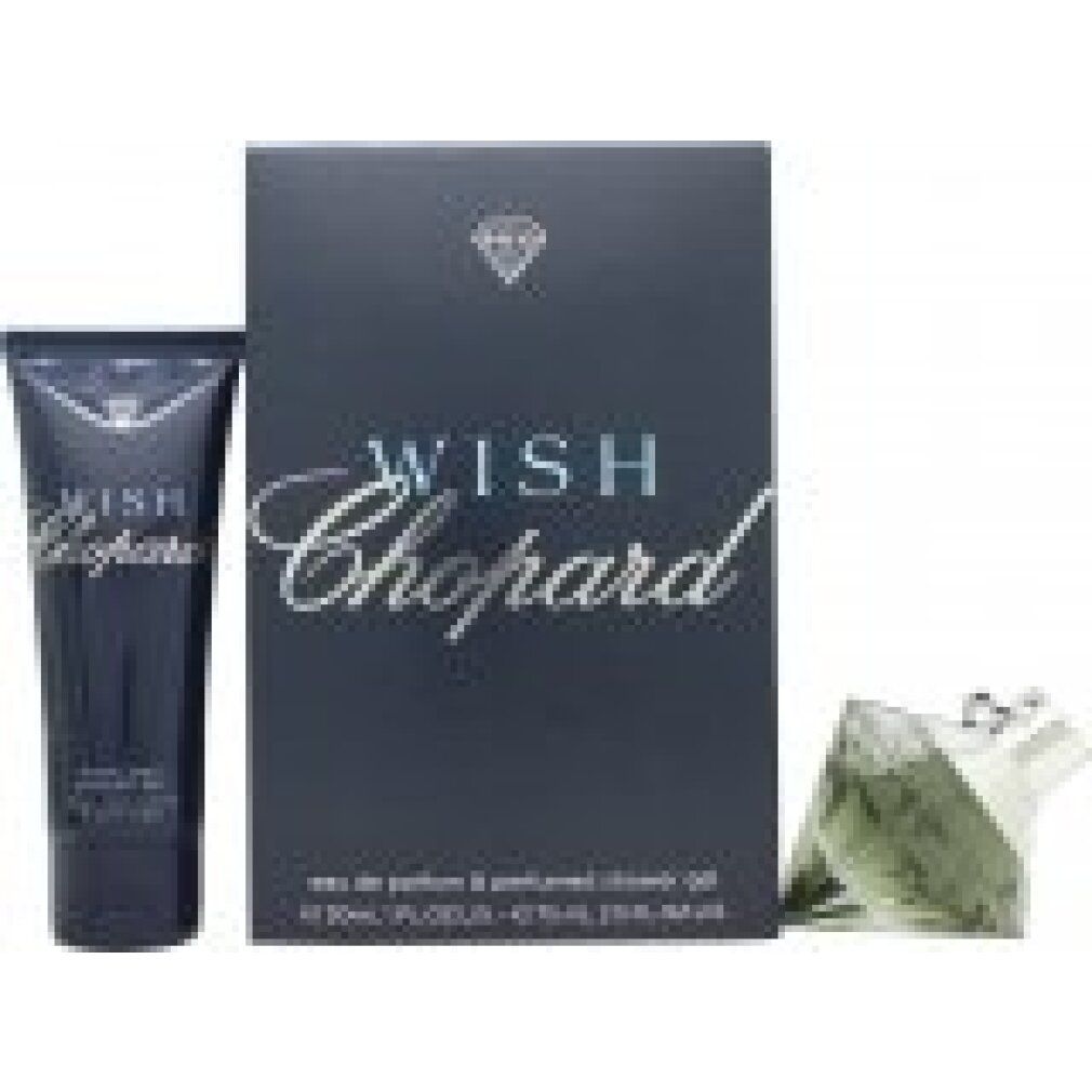 Set regalo con flacone, gel doccia e scatola. Flacone e gel doccia blu scuro, scatola blu scuro con logo diamante e scritta.