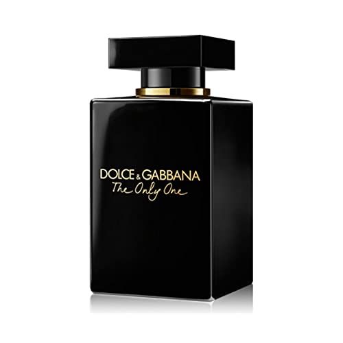 Flacone nero con scritta dorata: Dolce & Gabbana, The Only One. Forma rettangolare, tappo nero.