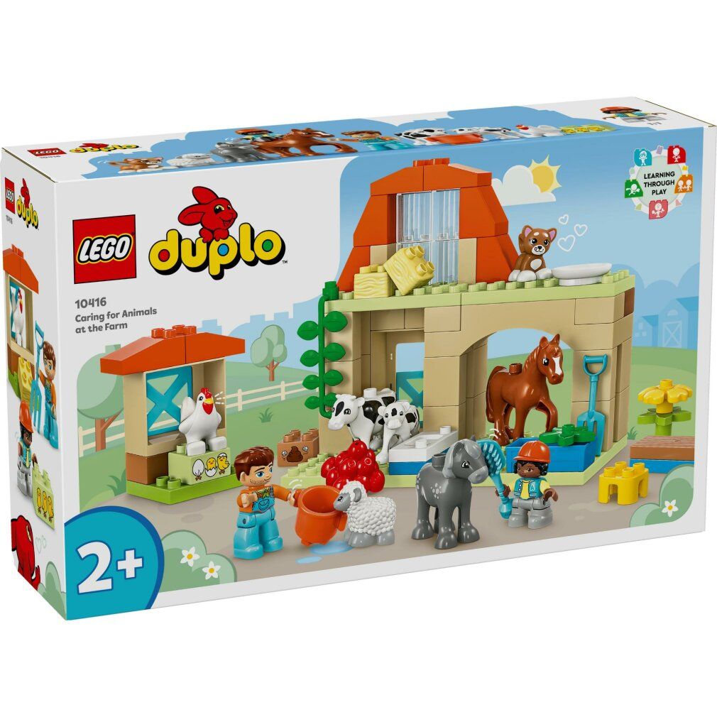Set LEGO Duplo. Giocattolo fattoria con personaggi e animali. Confezione con nome del prodotto e età consigliata 2+. Edifici e animali.