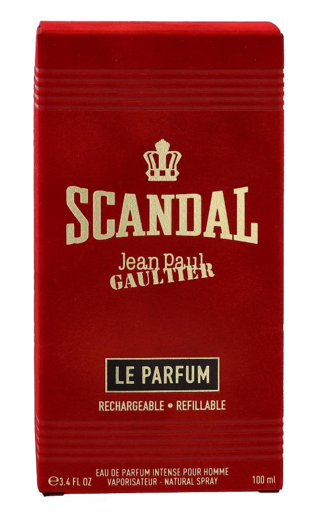 Confezione rossa con scritta dorata SCANDAL e logo Jean Paul Gaultier.