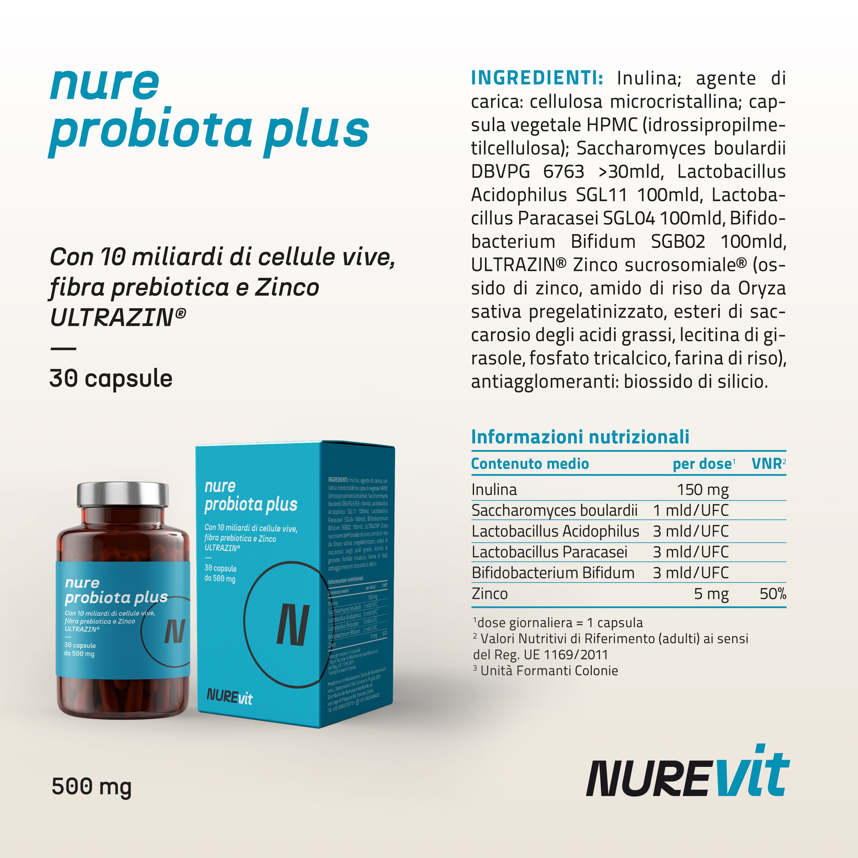 NURE Probiota Plus 30 cps da 500 mg | Integratore Probiotico per l'Equilibrio Intestinale