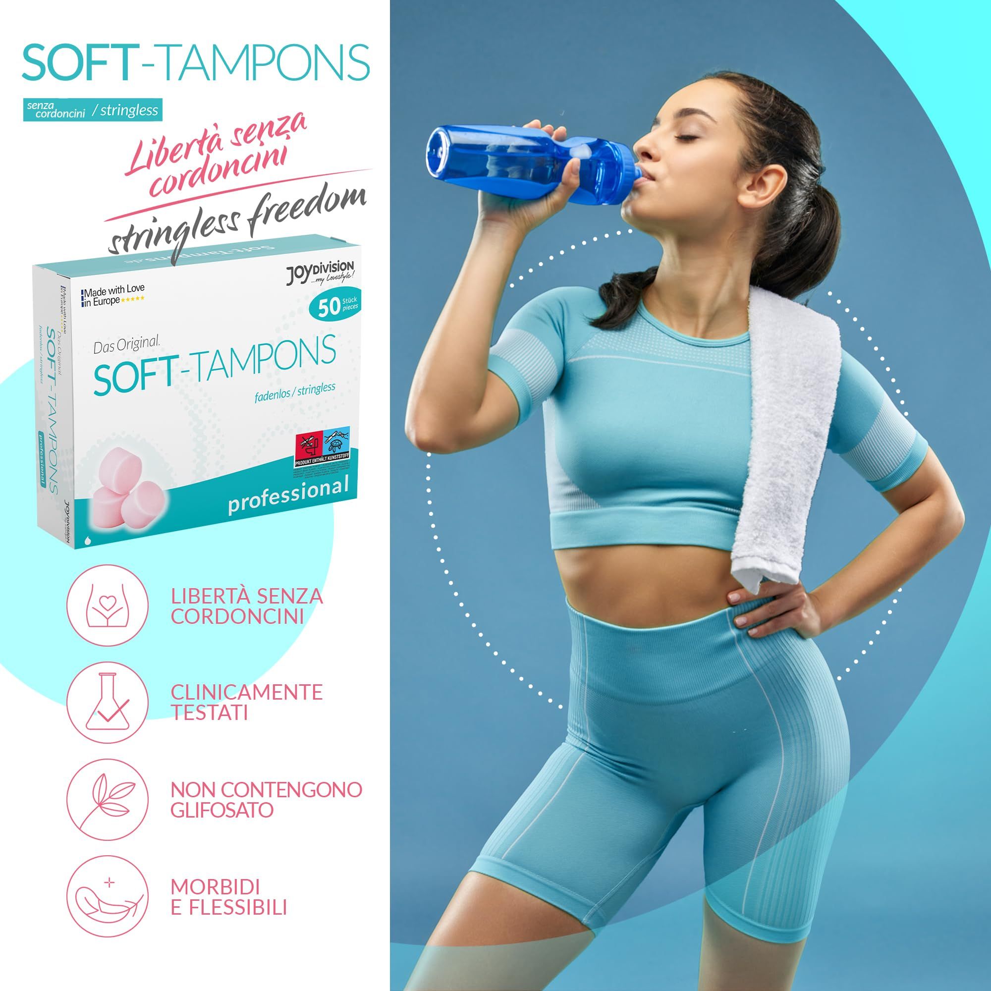 JOYDIVISION Soft-Tampons Professional: donna con forma a cuore fatta con le mani, ride.