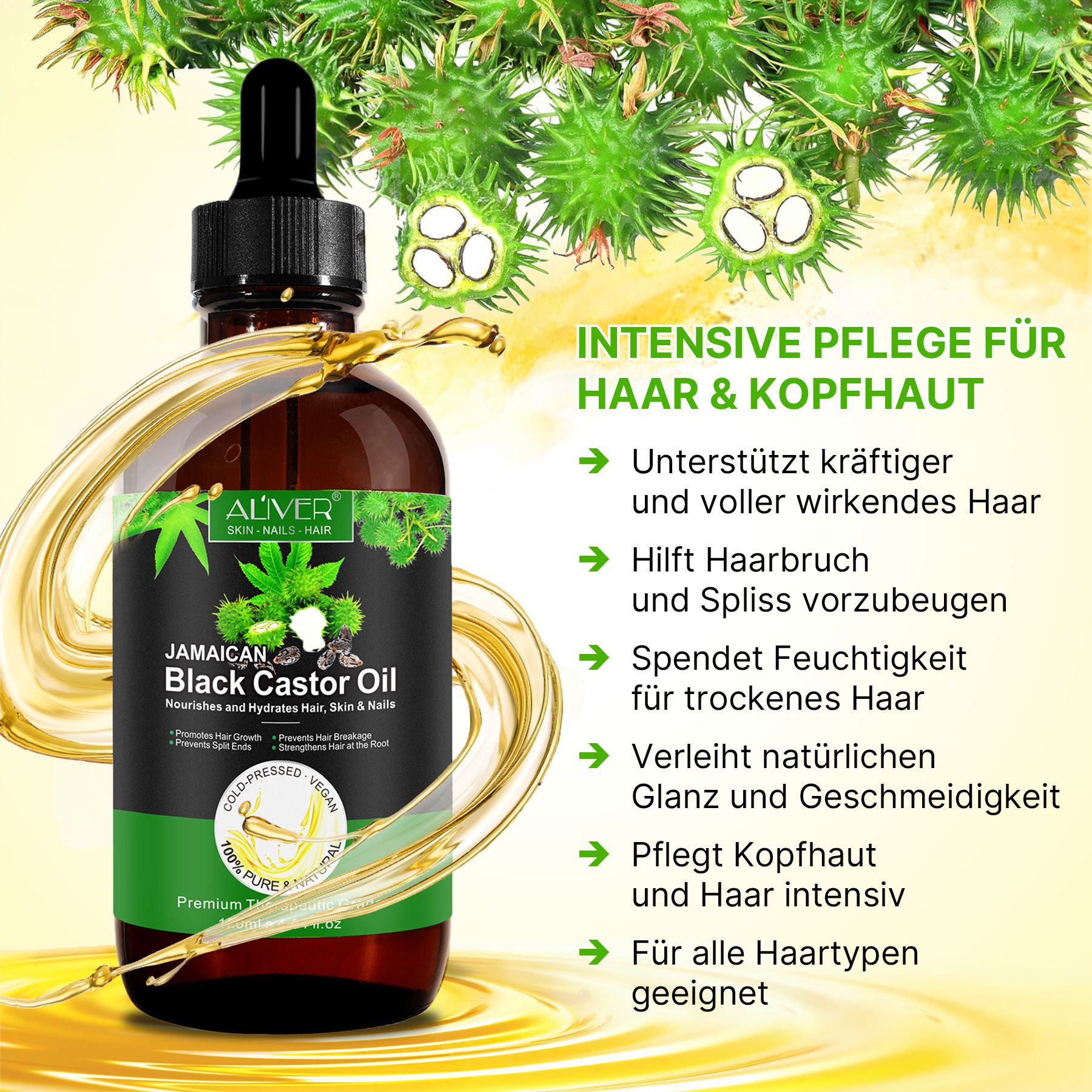 ALIVER Olio di ricino per la Cura di capelli e pelle