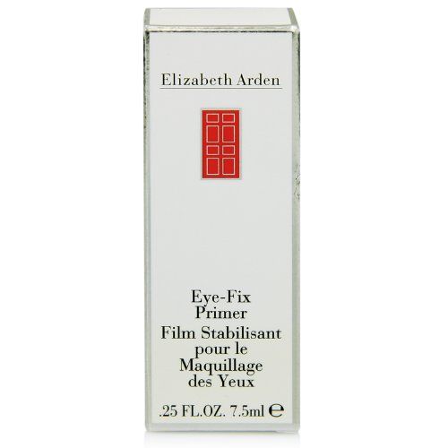 Scatola bianca con logo rosso. Scritta: Elizabeth Arden Eye-Fix Primer Film Stabilisant pour le Maquillage des Yeux. 7.5ml.