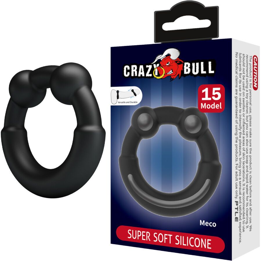 Confezione "CRAZY BULL 15 Model Meco SUPER SOFT SILICONE" con anello nero.