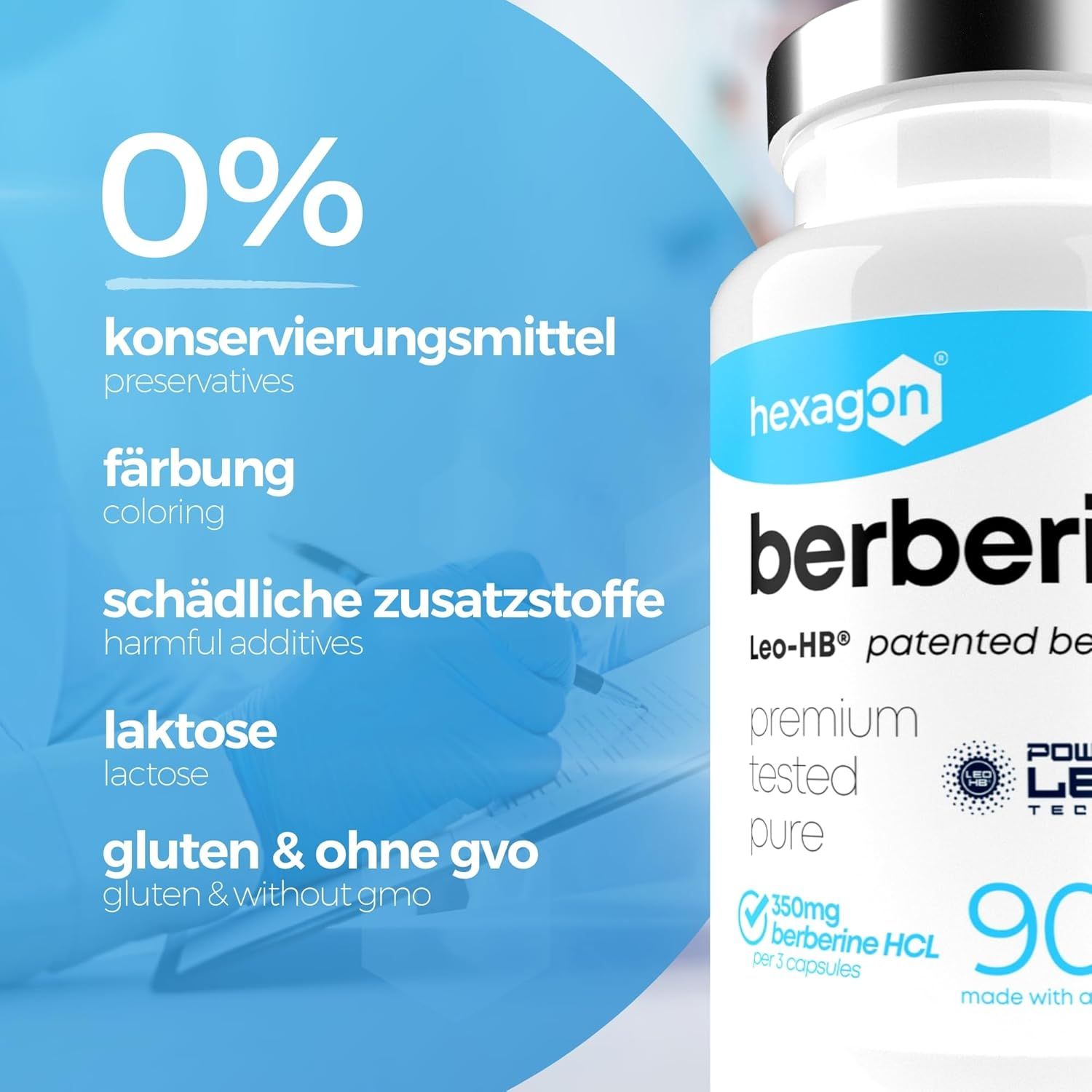 Capsule di Berberina Hexagon: Flacone da 90 capsule, 0% conservanti, coloranti, lattosio, glutine.