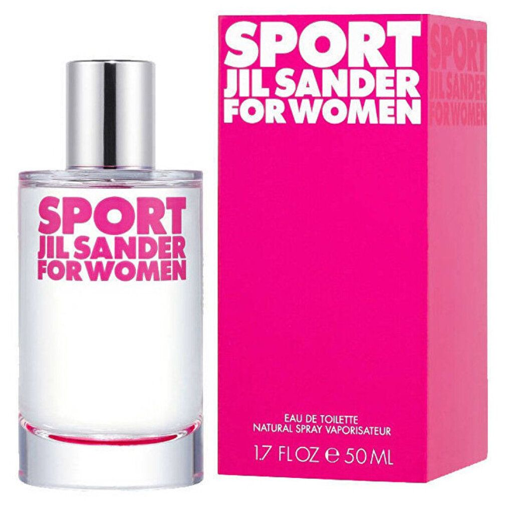 Flacone Jil Sander Sport for Women Eau de Toilette e confezione rosa.