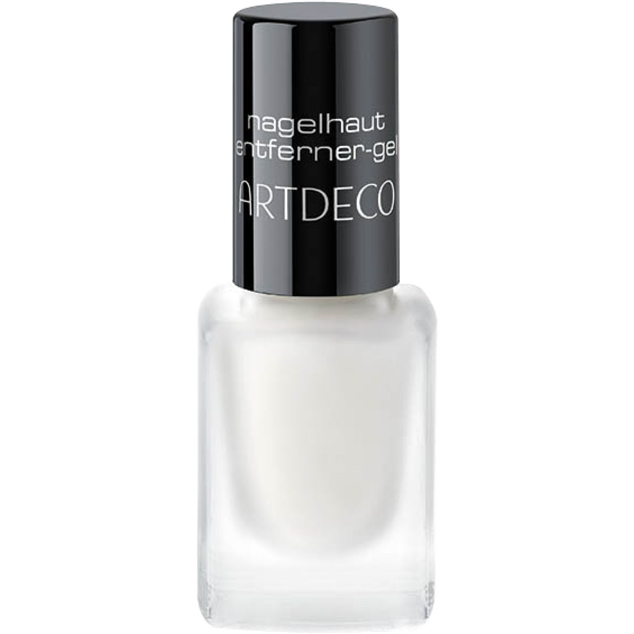 Gel per la rimozione delle cuticole Artdeco. Flacone con tappo nero. Testo: Nagelhautentferner-Gel.