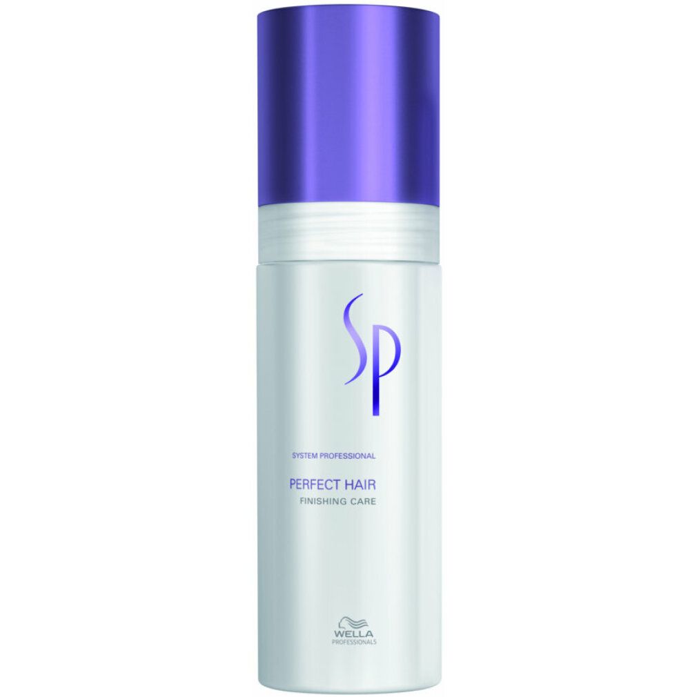 Flacone bianco-viola. Scritta SP, Perfect Hair, Finishing Care. Logo Wella.