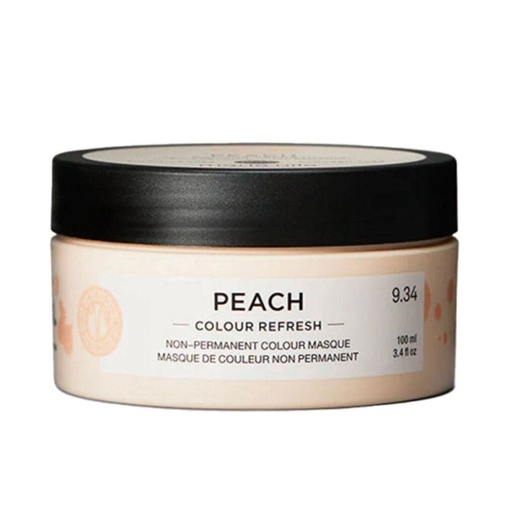 Barattolo beige con coperchio nero. Scritta: PEACH Colour Refresh, 9.34. Maschera colore non permanente.