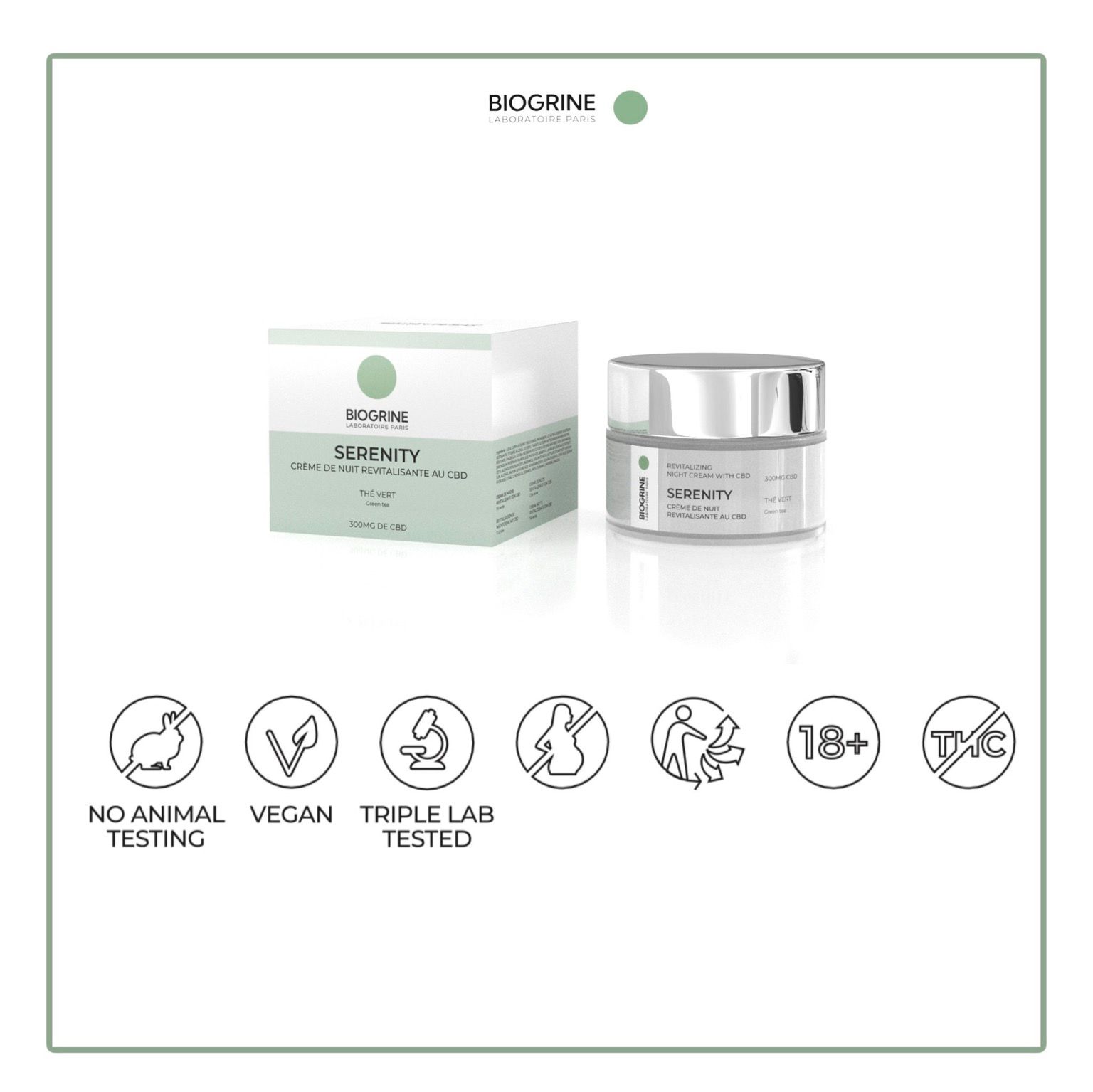 BIOGRINE Crema notte rivitalizzante "SERENITY" – CBD e tè verde