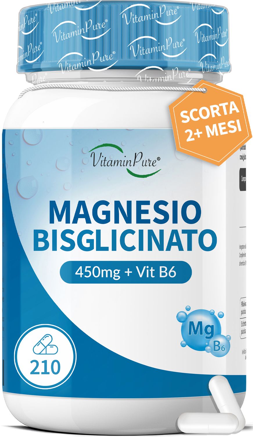 VitaminPure® Magnesio Bisglicinato Alto Dosaggio 450mg | Capsule facili da ingerire