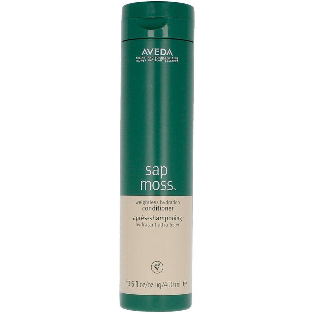 Aveda Sap Moss Conditioner. Bottiglia verde con testo bianco. Nome del prodotto e volume.