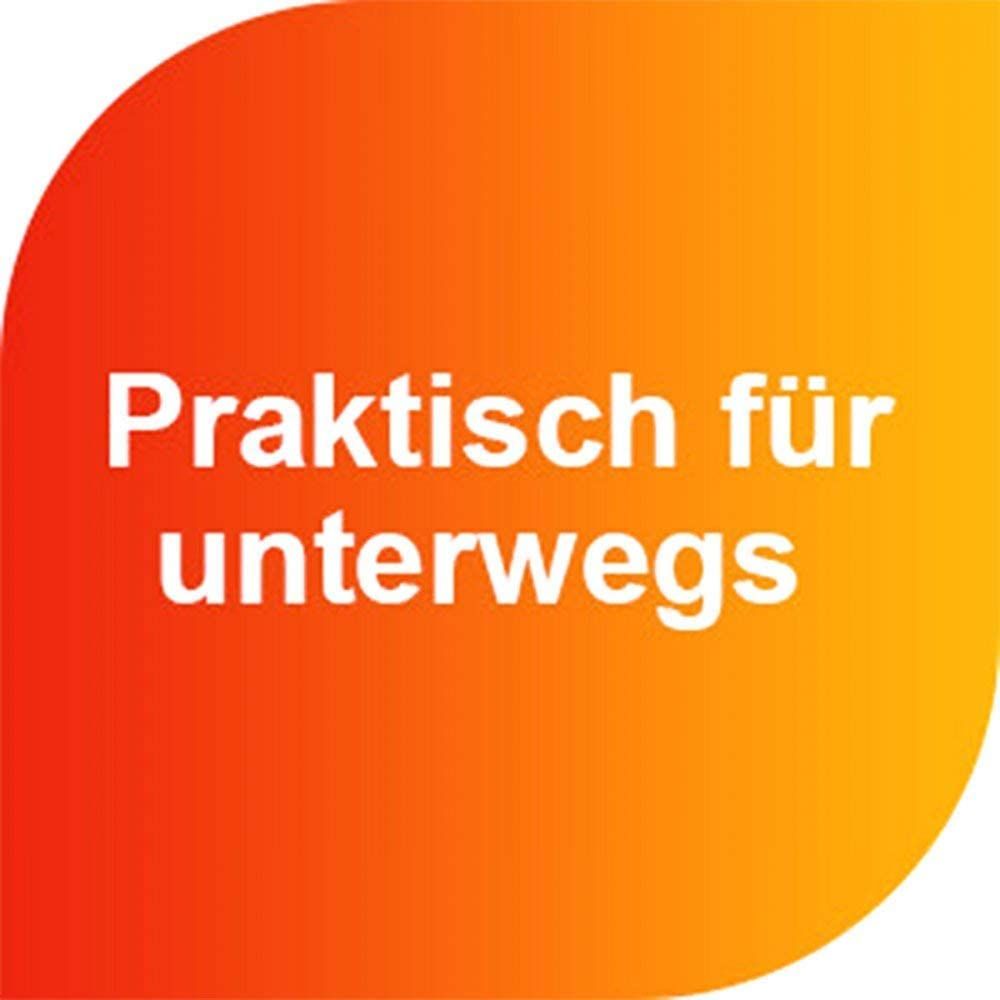 Sfondo arancione con testo bianco: Pratico per i viaggi.