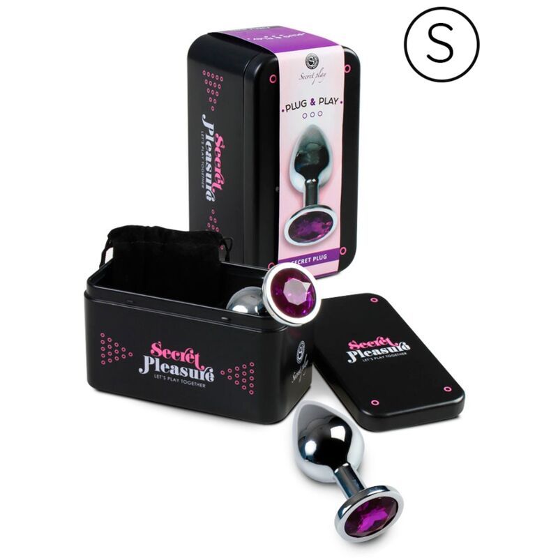 Plug anale con cristallo viola, in scatola nera con scritta Secret Pleasure. Taglia S.