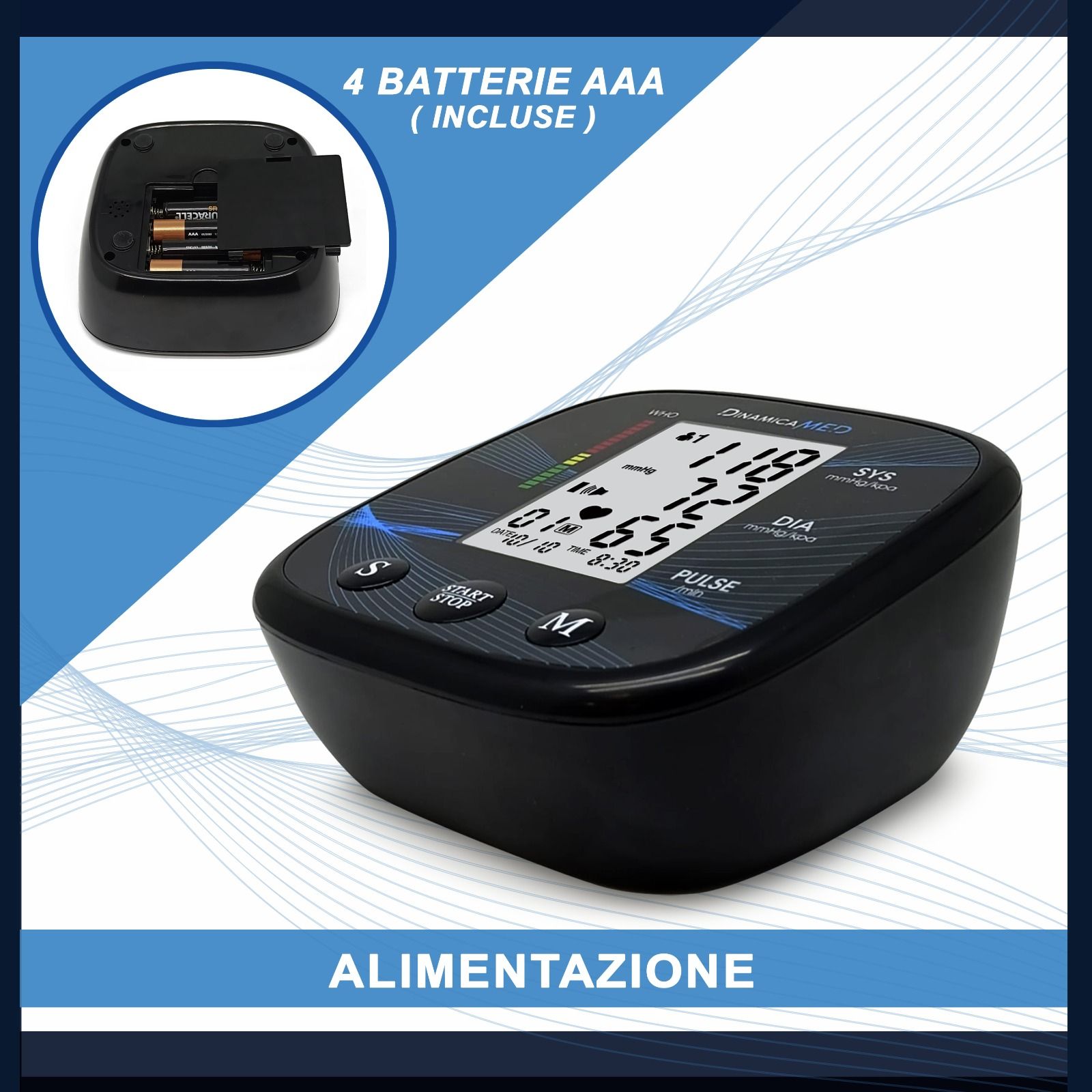 Dinamicamed A-158 Misuratore pressione da braccio, alta precisione, 2*90 memorie