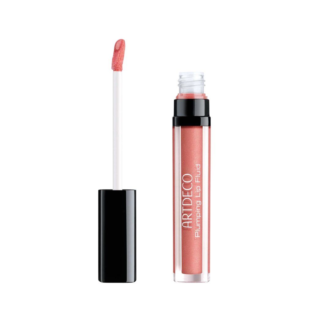 ARTDECO Plumping Lip Fluid in flacone trasparente con tappo nero e applicatore. Colore corallo.