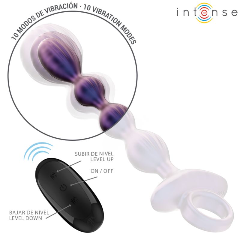 Plug anale viola con telecomando. 10 modalità di vibrazione. Telecomando con tasti on/off e controllo livello.
