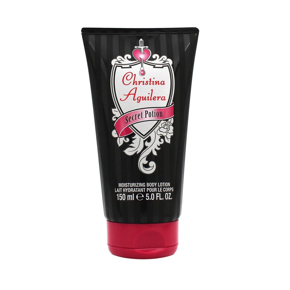 Lozione corpo Christina Aguilera Secret Potion in tubo nero con tappo rosa. 150 ml.