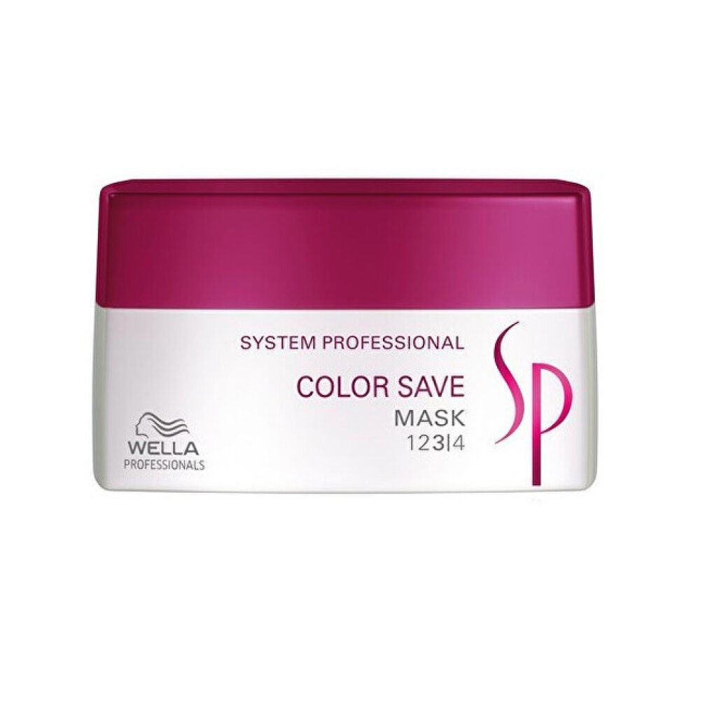 Vaso bianco-viola. Scritta: Color Save Mask, SP, 12314. Logo Wella Professionals.