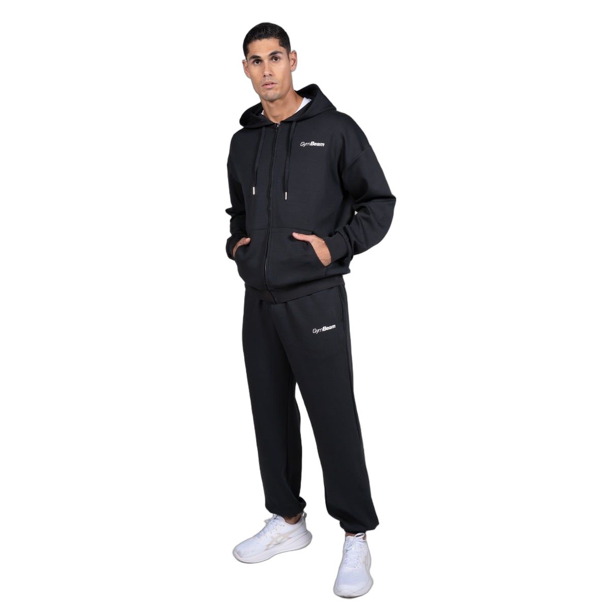 GymBeam Felpa uomo oversize con cappuccio e zip Relay Black